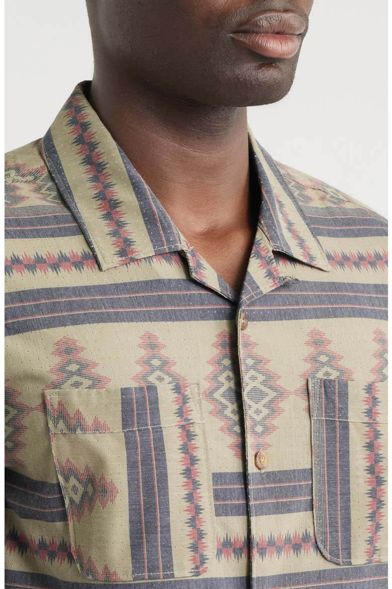 Palmetto Geo Pattern Cotton Camp Shirt, Alternate, color, ALOE/ BROWN