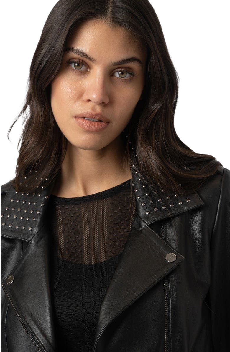 Saint + Sofia Bonham Studded Biker Jacket, Alternate, color, Black