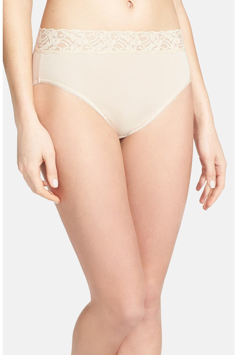 Cotton Suede Lace Trim High Cut Briefs, Main, color, NATURALLY NUDE