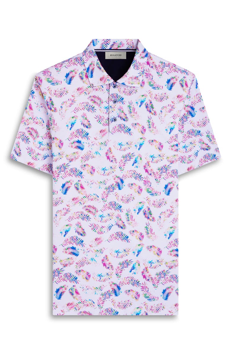 Bugatchi Hendrix Digital Leaf Print Pima Cotton Polo, Alternate, color, White