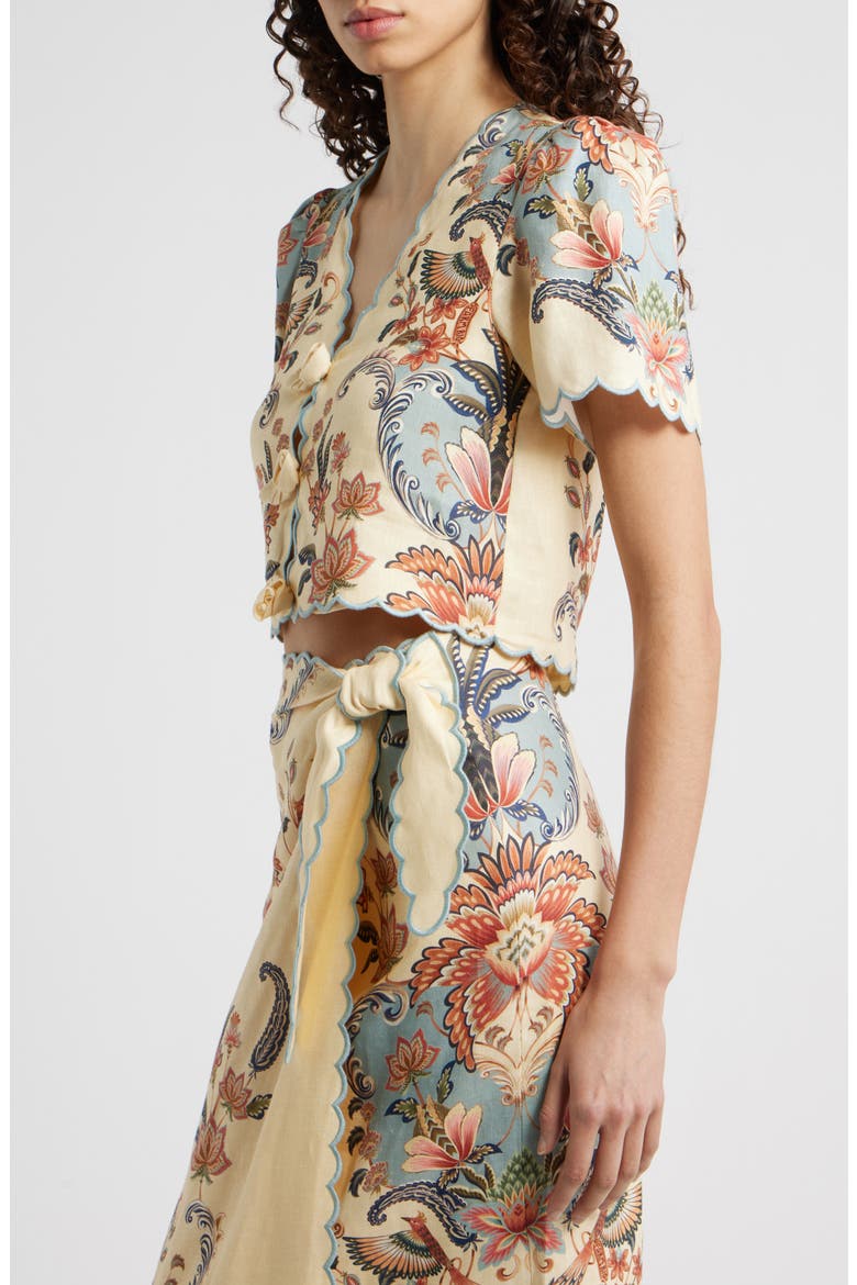 Boho Beauty Scallop Edge Linen Top, Alternate, color, BOHO BEAUTY BUTTER