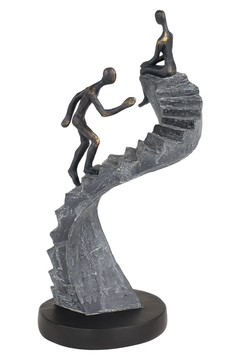 Black Polystone People Sculpture with Stairs, Alternate, color, BLACK