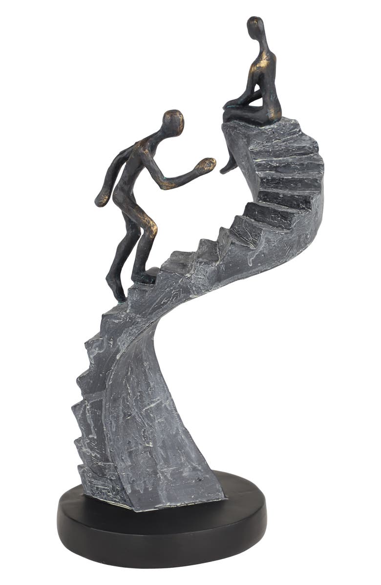 WILLOW ROW Black Polystone People Sculpture with Stairs, Alternate, color, Black