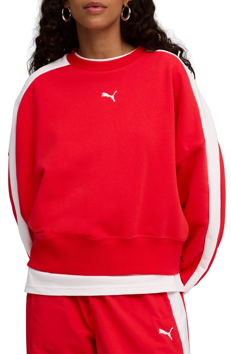 PUMA T7 Oversize Crewneck Sweatshirt, Main, color, For All Time Red