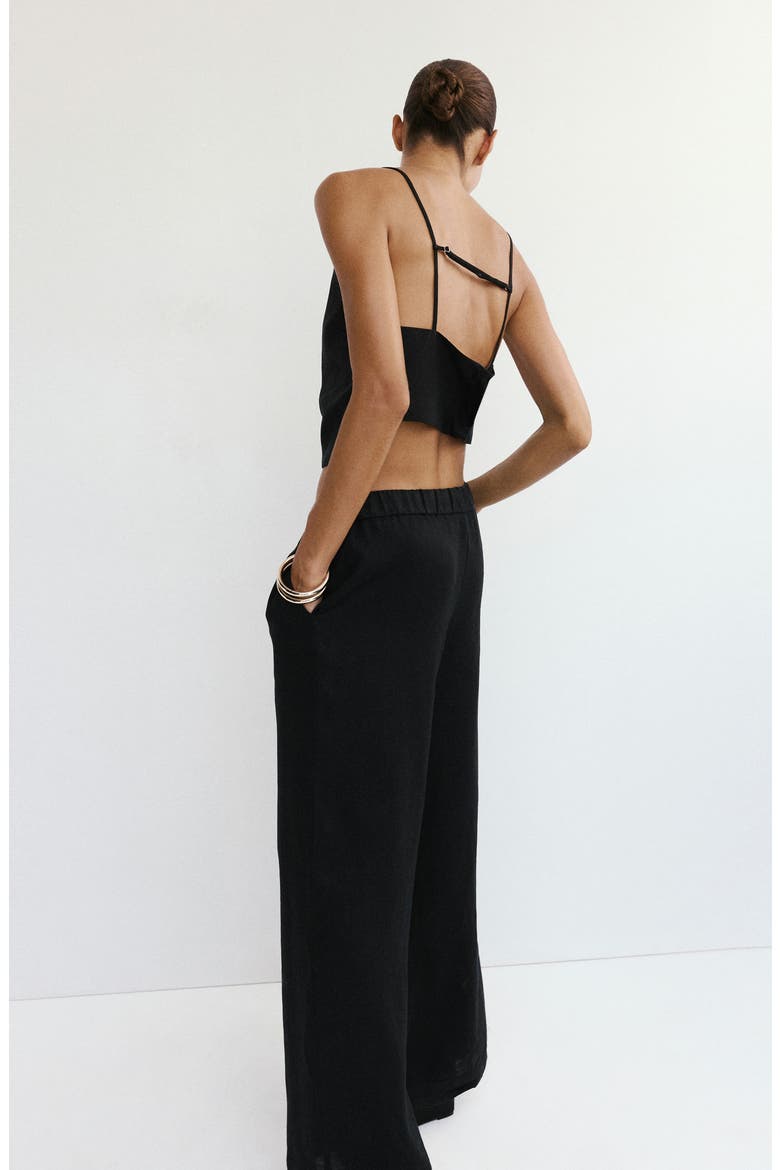 Pull-On Wide Leg Linen Pants, Alternate, color, BLACK