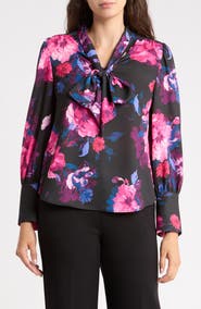 Laundry by Shelli Segal Glowing Floral Tie Neck Top