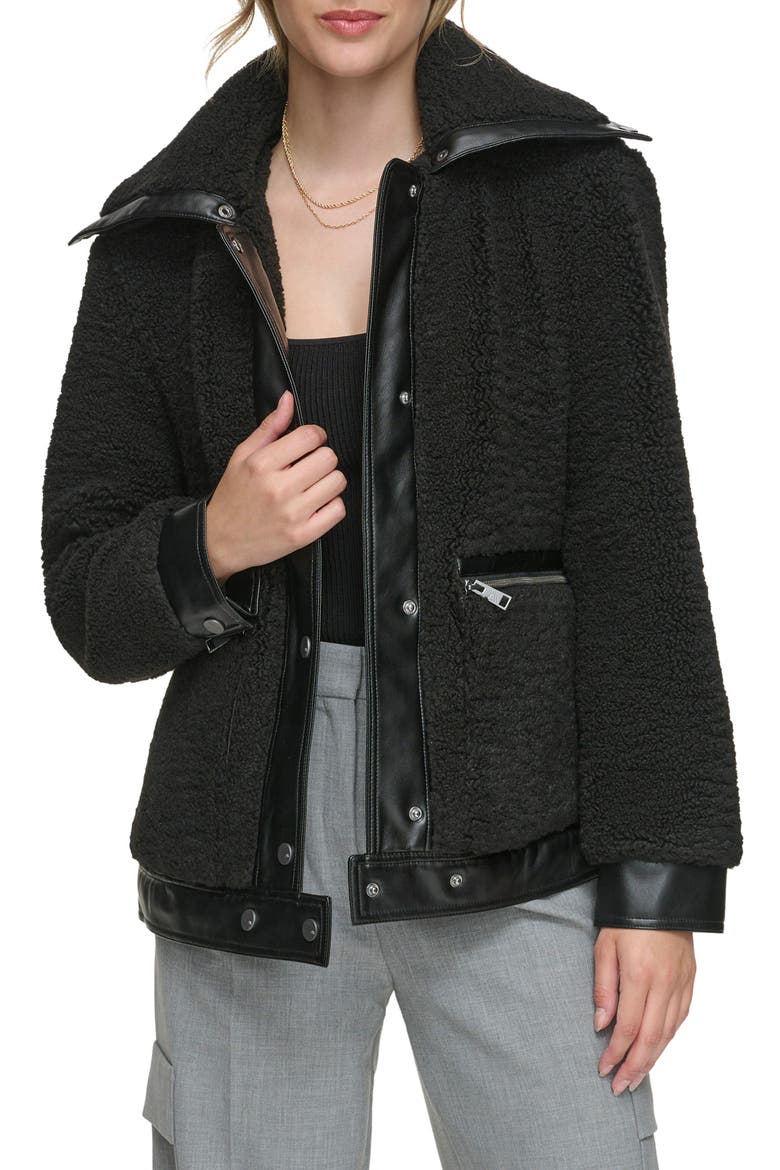 Zepita Faux Shearling Bomber Jacket, Main, color, BLACK