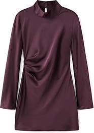 MANGO Pleated Long Sleeve Satin Dress