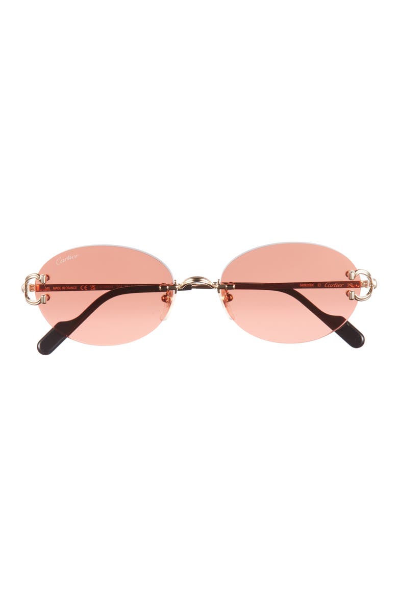 55mm Gradient Rimless Oval Sunglasses, Main, color, GOLD/ RED LENS