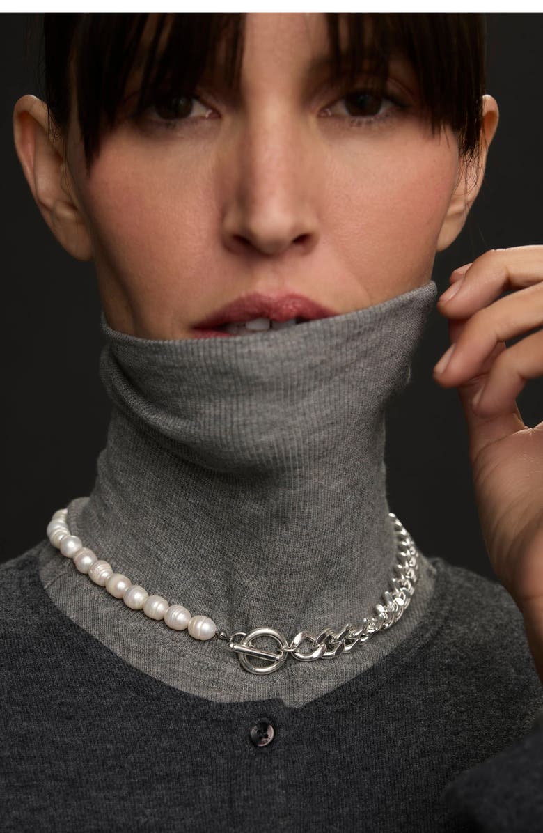 st. Moran Freshwater Pearl & Curb Chain Necklace, Alternate, color, White/Silver