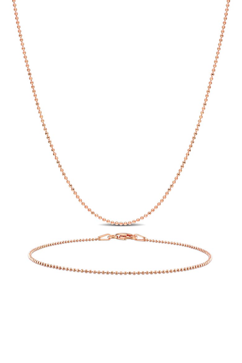 1mm Ball Chain Necklace & Bracelet Set, Main, color, ROSE