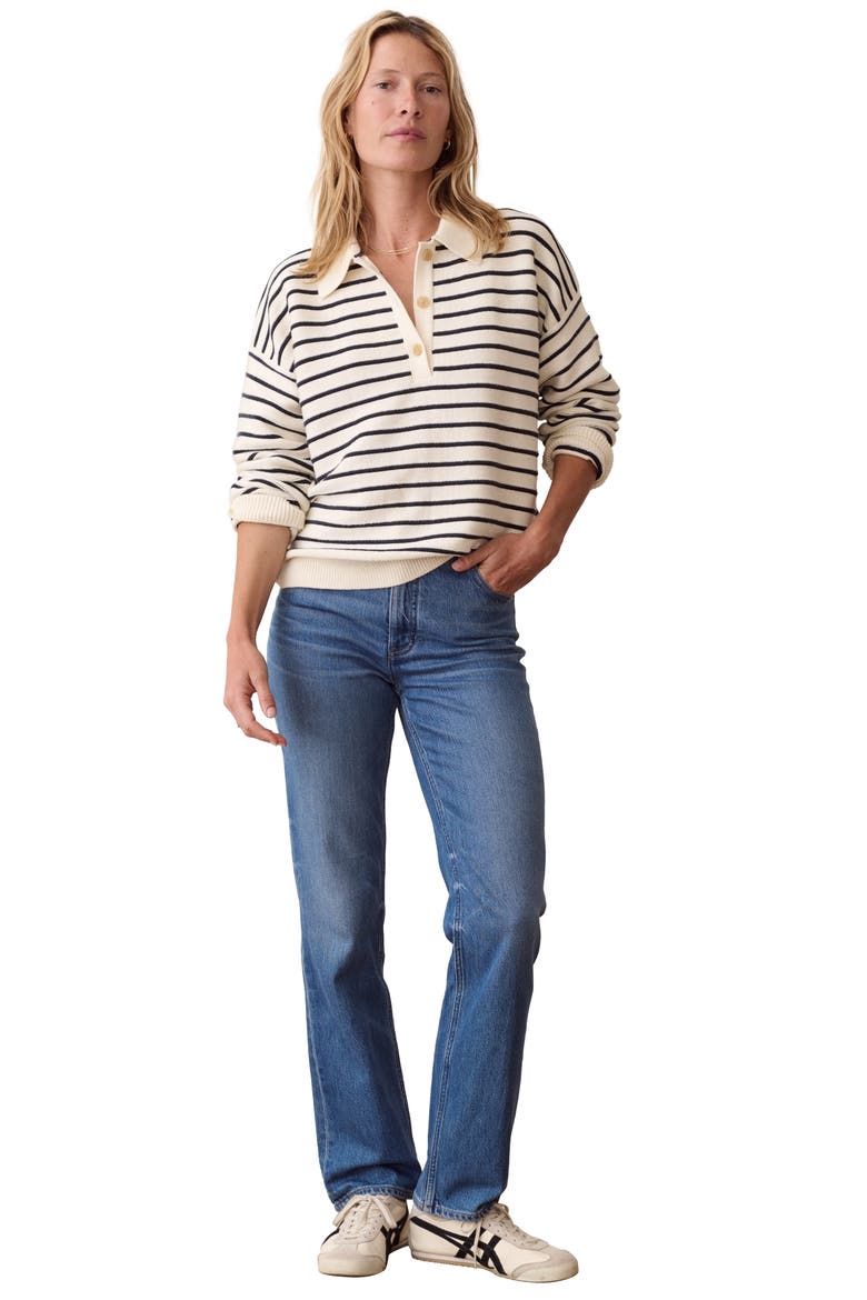 Valerie Cotton Polo Sweater, Alternate, color, CREAM AND TWILIGHT STRIPE