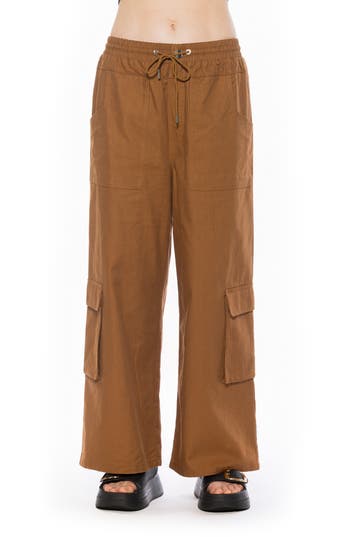 Alexia Admor Evren Drawstring Waist Cargo Pants In Brown