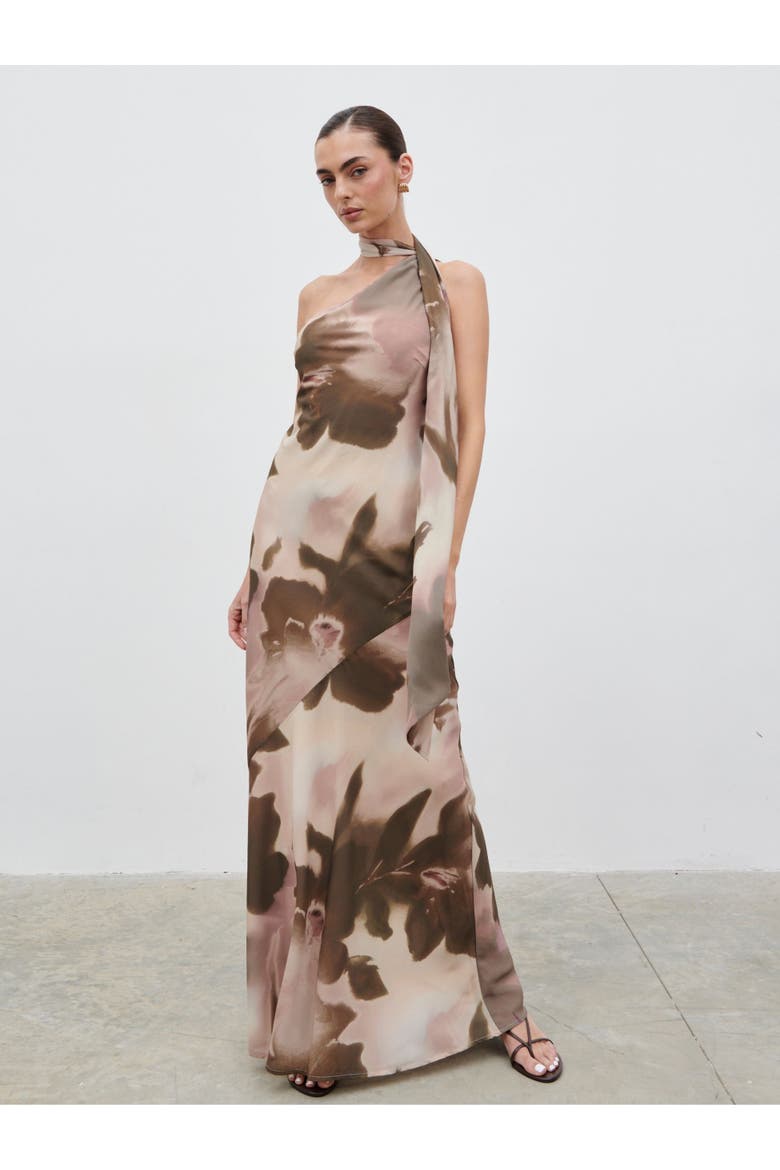 Sheree One Shoulder Sash Maxi Dress, Alternate, color, Netural Watercolour Floral