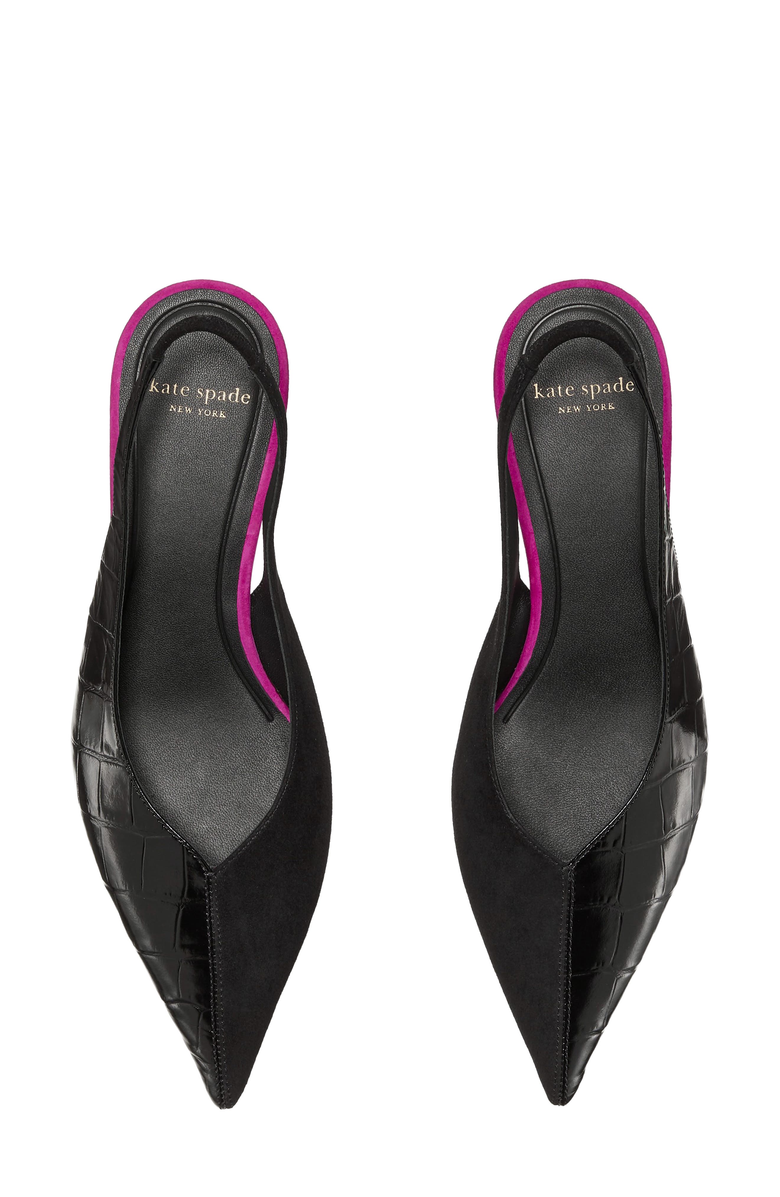 Viv Croc Embossed Slingback Pump, Alternate, color, BLACK