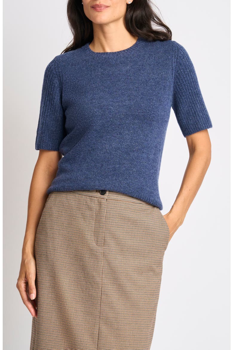 Contrast Ribbed Sleeve Sweater, Main, color, INDIGO BLUE