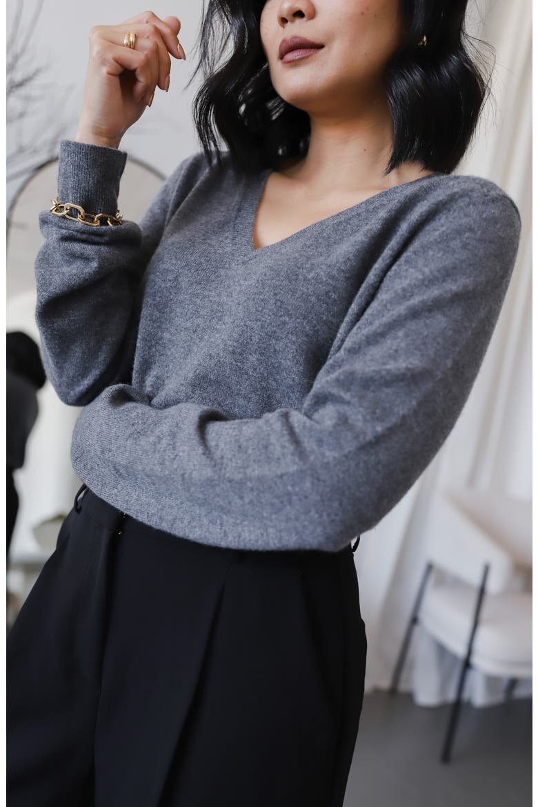 Cashmere V-Neck Sweater, Alternate, color, PINK PLUMIER