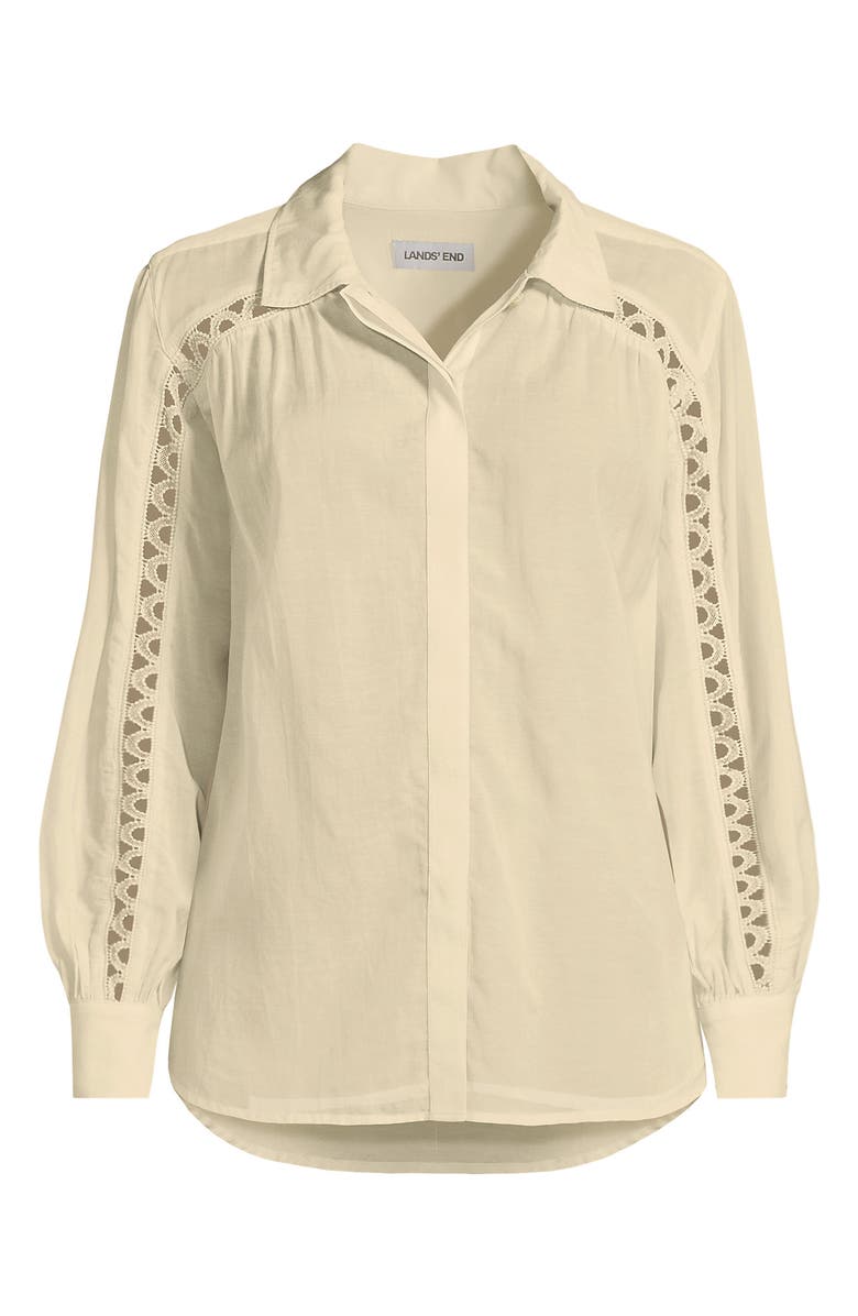 Lands' End Voile Shirred Trim Insert Shirt, Alternate, color, 
