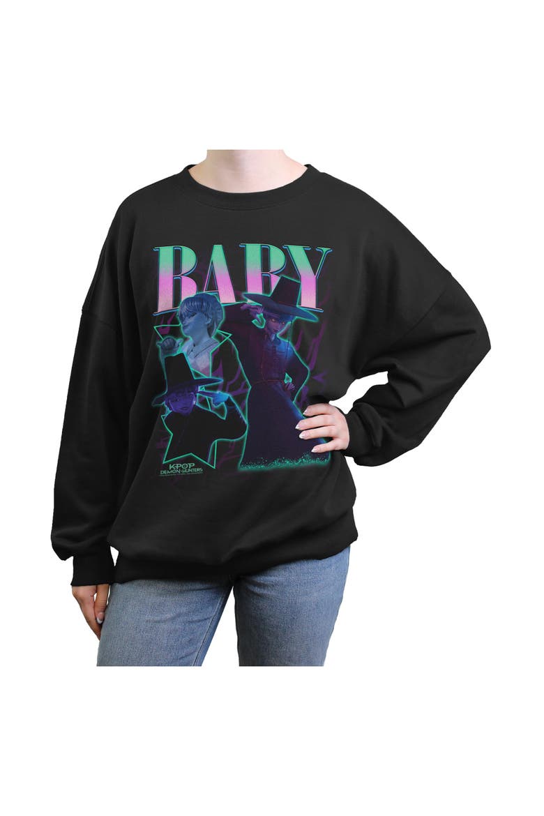 Junior's KPop Demon Hunters Baby Saja Collage Stars  Sweatshirt, Main, color, Black