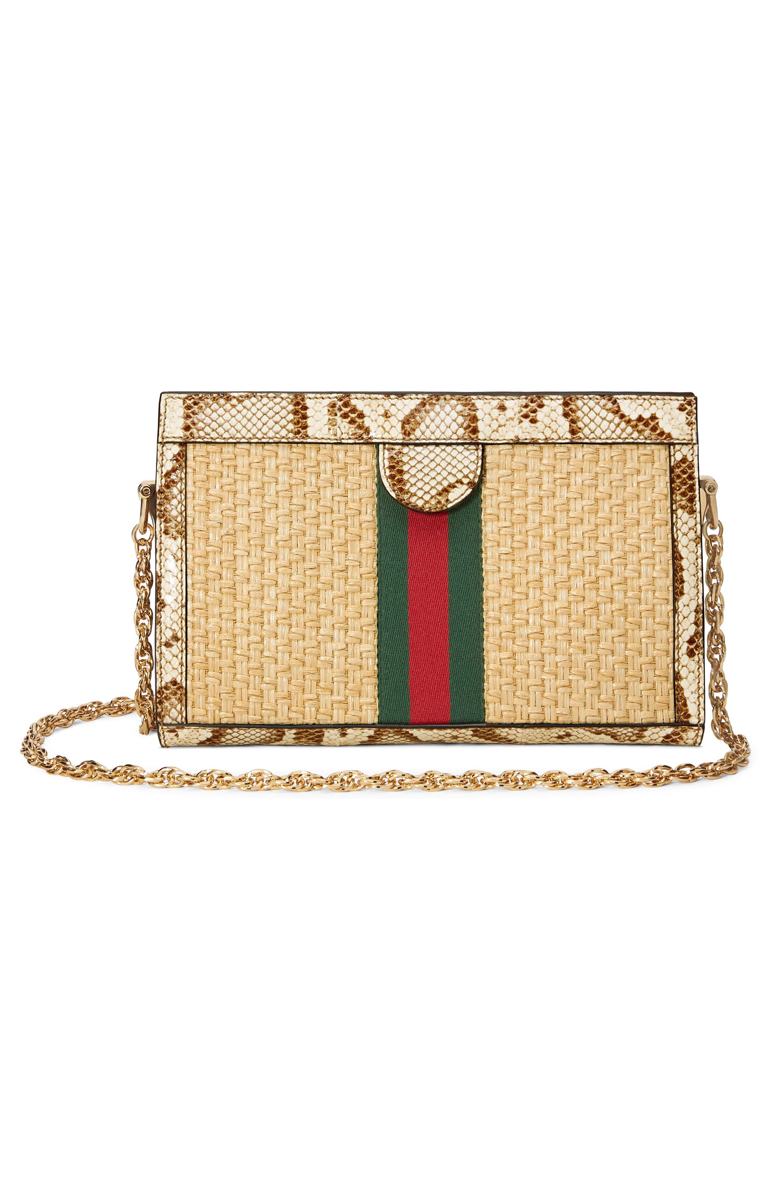 Gucci Genuine Snakeskin & Straw Shoulder Bag, Alternate, color, 