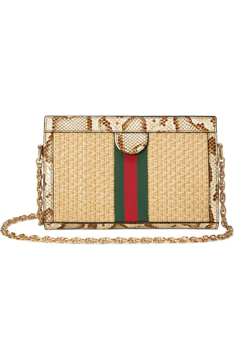 Gucci Genuine Snakeskin & Straw Shoulder Bag, Alternate, color,