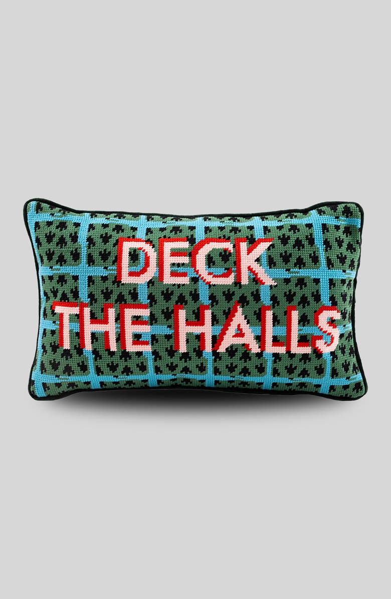 Furbish Deck the Halls Needlepoint Pillow, Main, color, Deck The Halls