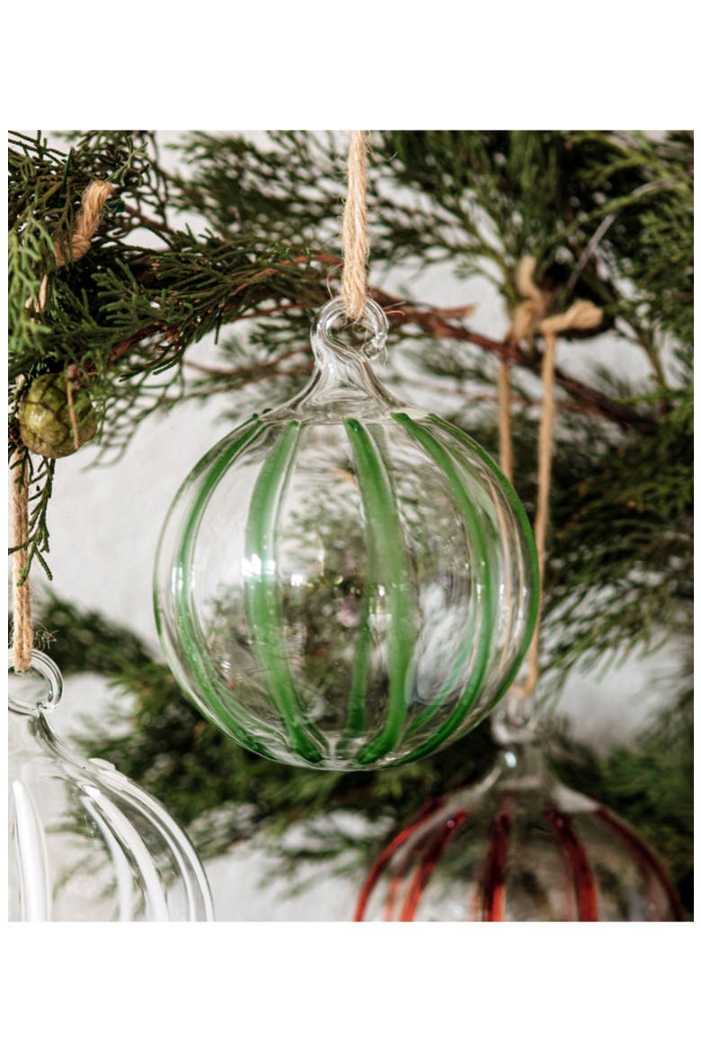 Nuovo Stripe Glass Ornament, Alternate, color, GREEN