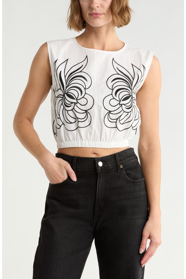 Embroidered Crop Top, Main, color, WHITE/ BLACK