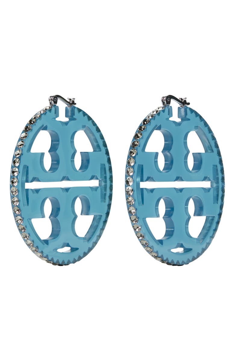 Tory Burch Miller Crystal Resin Hoop Earrings, Alternate, color, 
