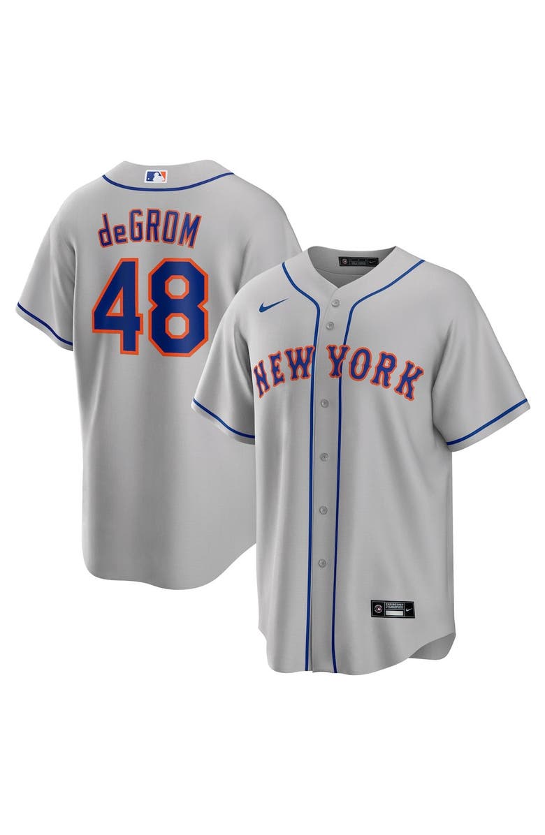 Nike Men's Nike Jacob deGrom Gray New York Mets Road Replica Player Name Jersey, Main, color,