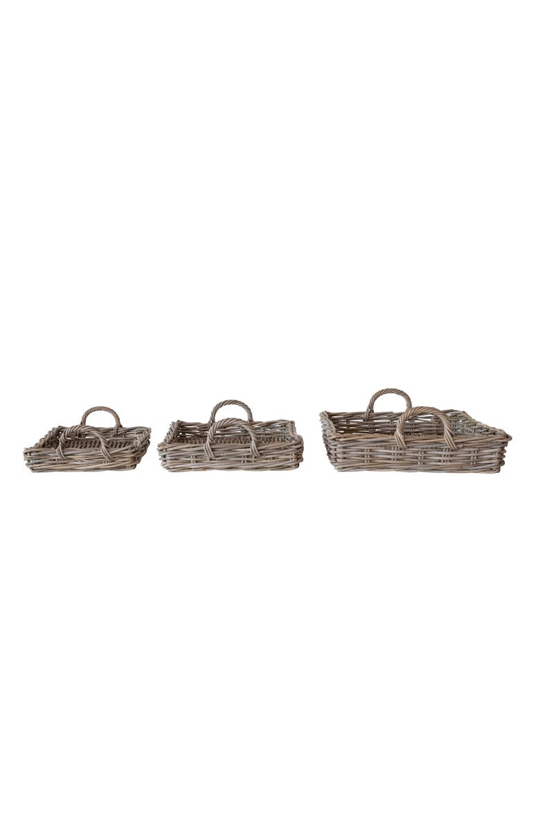 Storied Home Decorative Woven Rattan Trays with Handles, Natural, Set of 3, Main, color, Natural