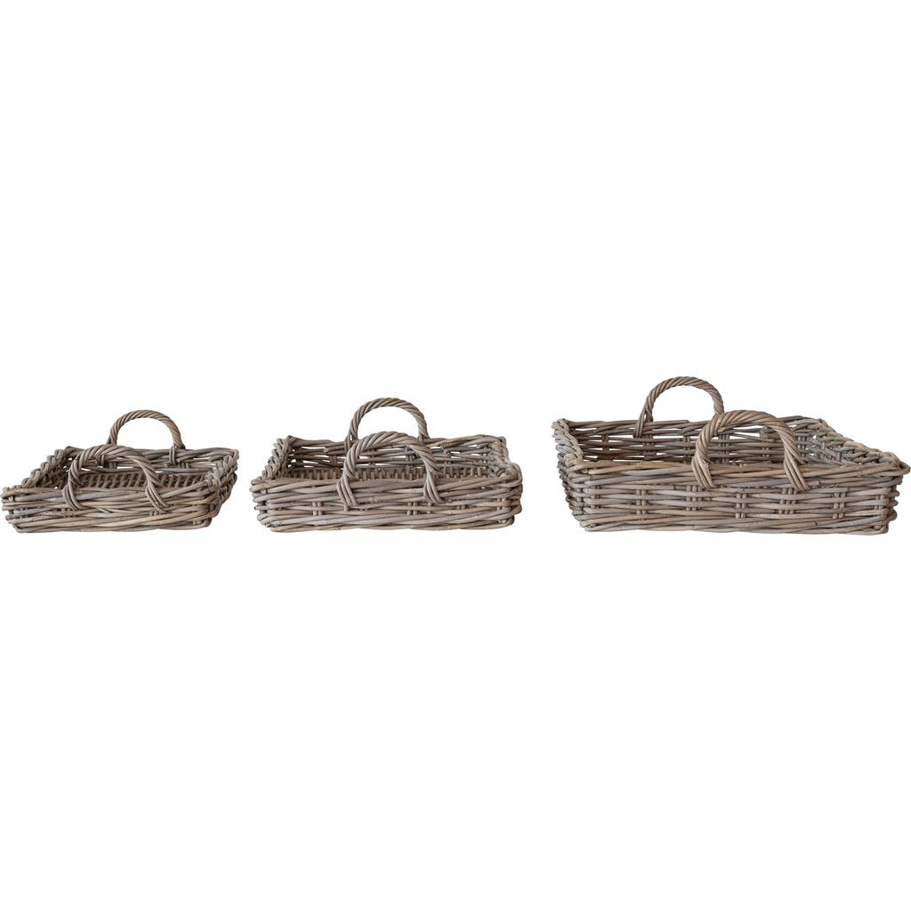 Storied Home Decorative Woven Rattan Trays With Handles, Natural, Set Of 3 In Brown