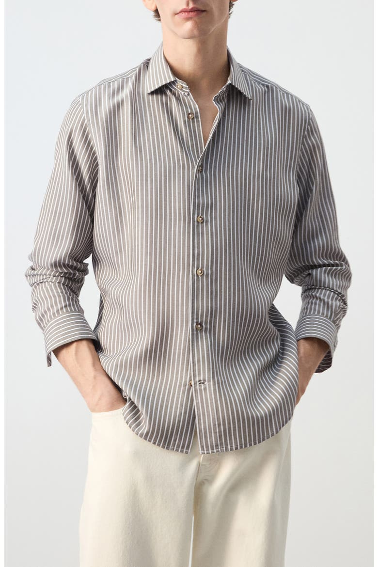Stripe Button-Up Shirt, Main, color, KHAKI GREY