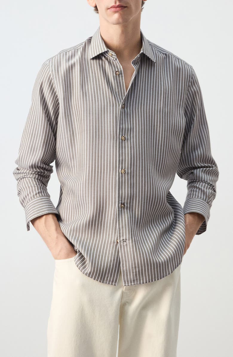 MANGO Stripe Button-Up Shirt, Main, color, Khaki Grey