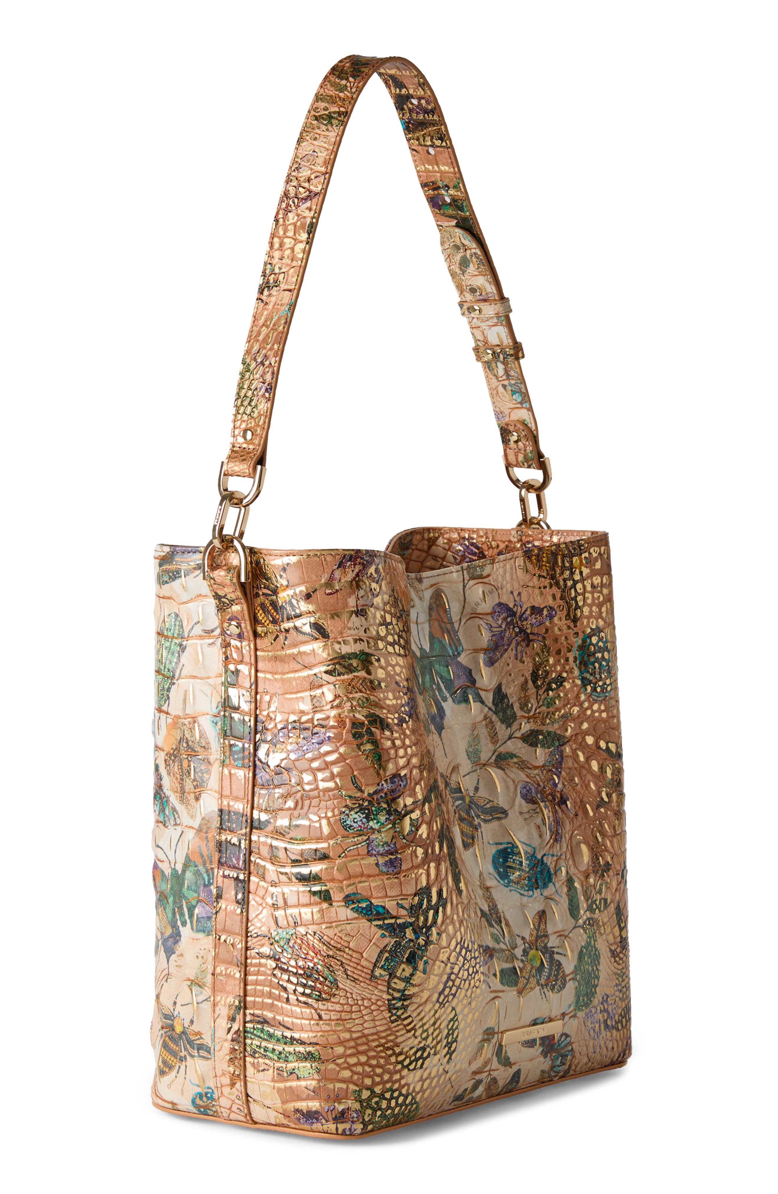 Brahmin Celina Croc Embossed Leather Bucket Bag, Alternate, color, Hill Garden Melbourne