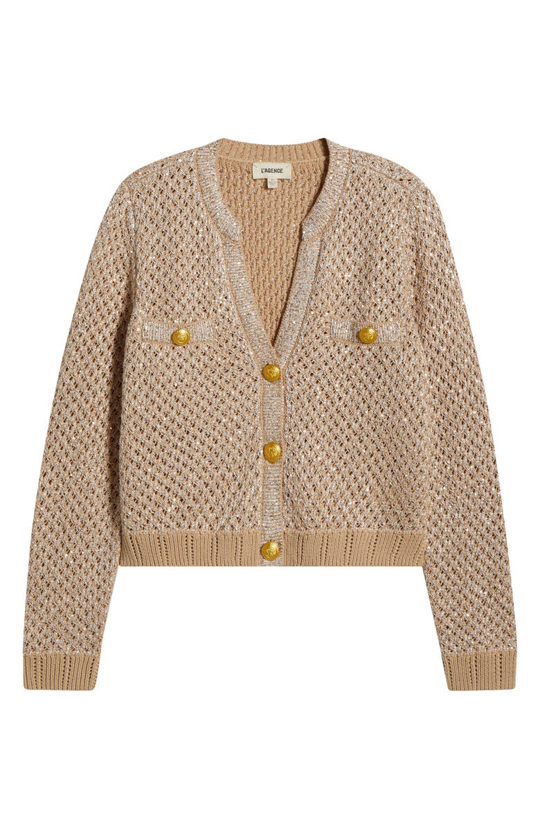L'AGENCE Blanca Sequin Crop Cardigan, Alternate, color, Natural Multi/ Gold