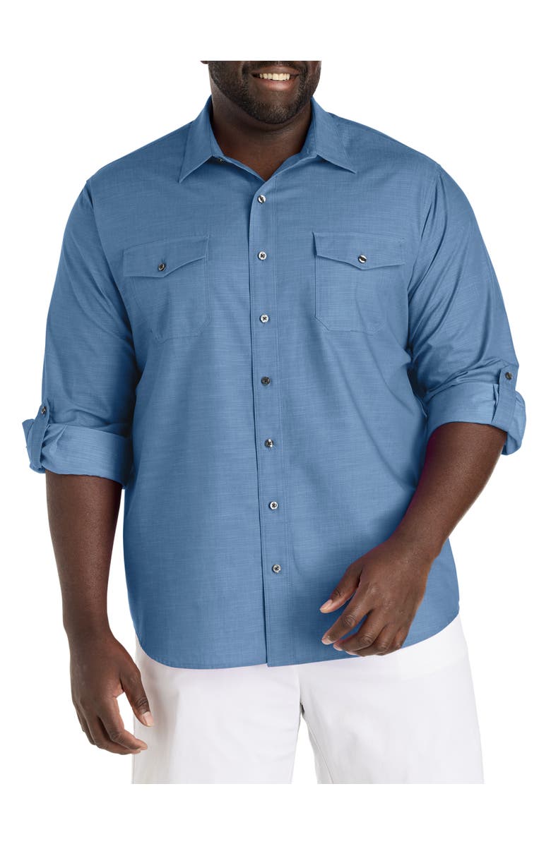 Synrgy by DXL Big & Tall Slub Officer Sport Shirt, Main, color, Blue