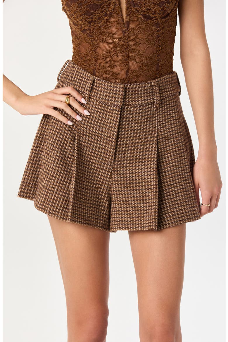 Check Pleated Wool Blend Shorts, Alternate, color, BROWN PLAID