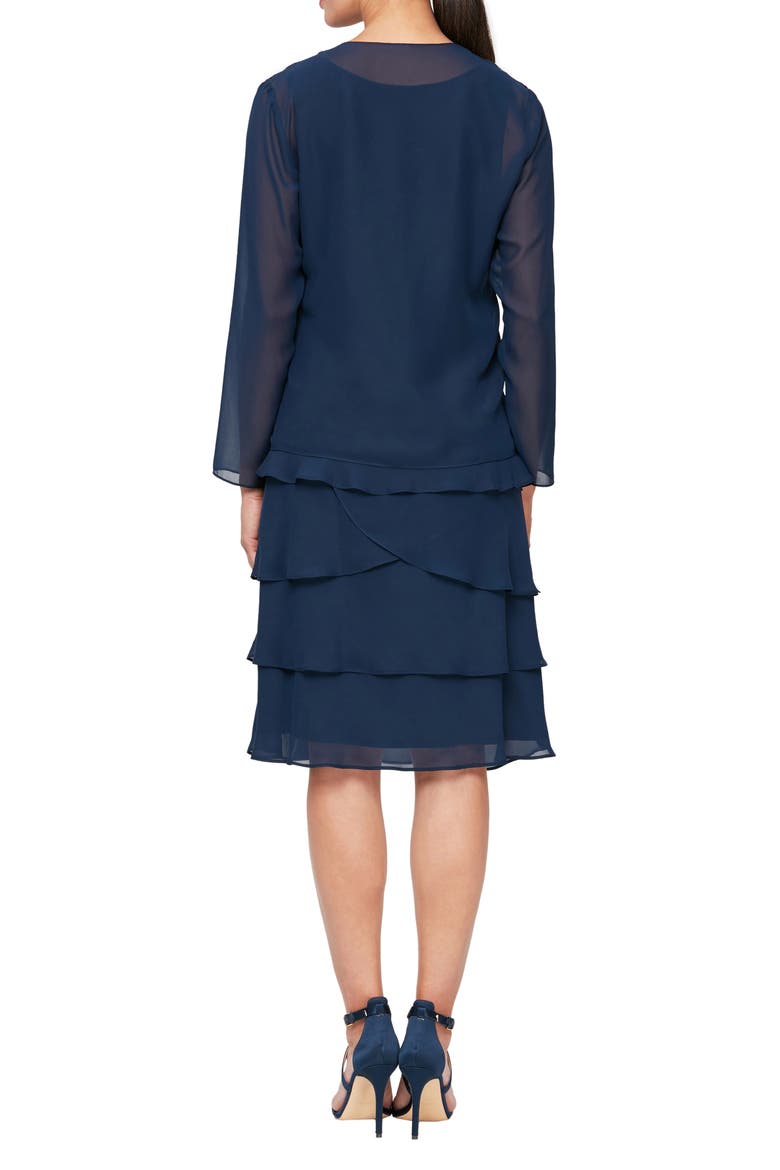 SLNY Sequin Chiffon Jacket Dress, Alternate, color, DEEP NAVY