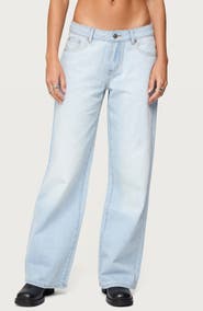 EDIKTED Magda Acid Wash Low Rise Wide Leg Jeans