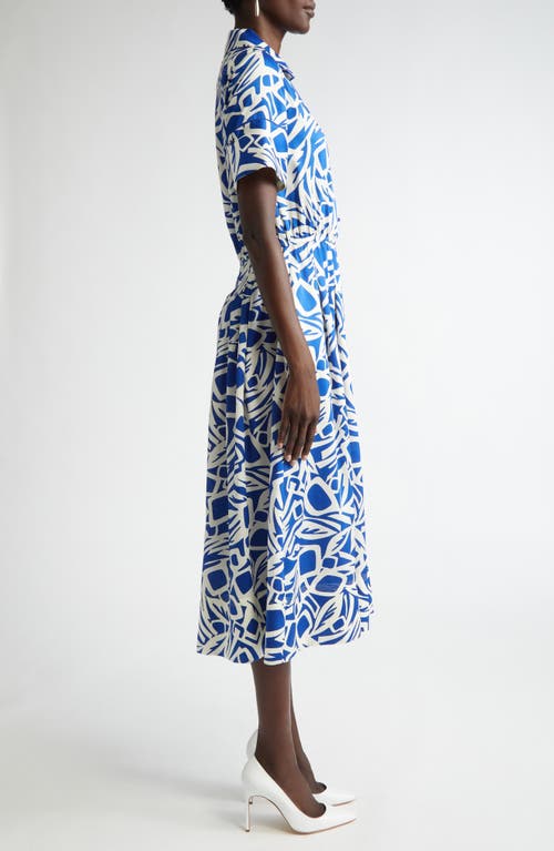 St John St. John Collection Vintage Botanical Cutout Short Sleeve Midi Dress In Blue