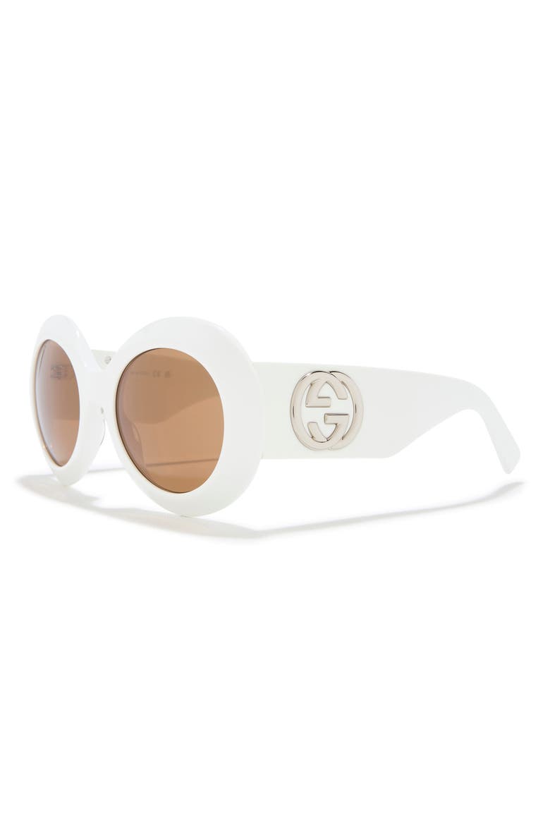 54mm Round Sunglasses, Alternate, color, WHITE WHITE BROWN