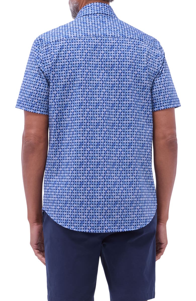 Bugatchi Miles OoohCotton<sup>®</sup> Geo Print Short Sleeve Button-Up Shirt, Alternate, color, Night Blue
