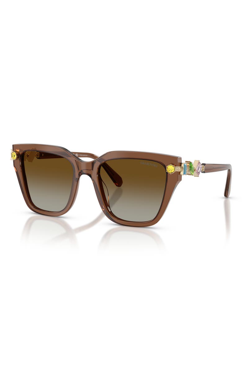 Swarovski 53mm Irregular Sunglasses, Alternate, color, Brown / Brown Polar
