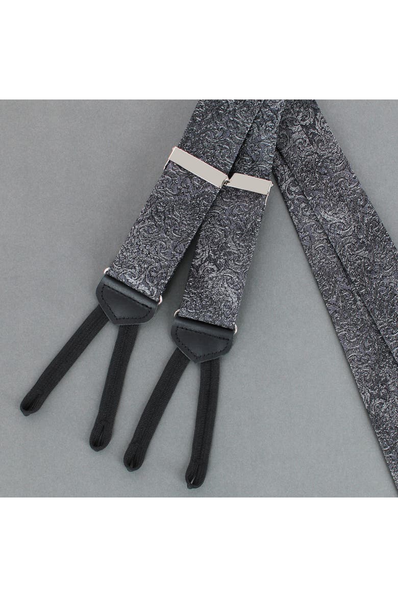 Esteban Scrolling Vines Tone on Tone Silk Formal End Brace, Alternate, color, Silver and Black