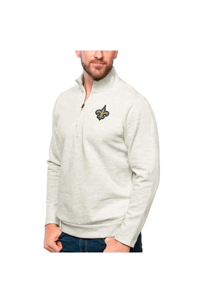 Men's Antigua Oatmeal New Orleans Saints Gambit Quarter-Zip Pullover Top, Main, color, Oatmeal