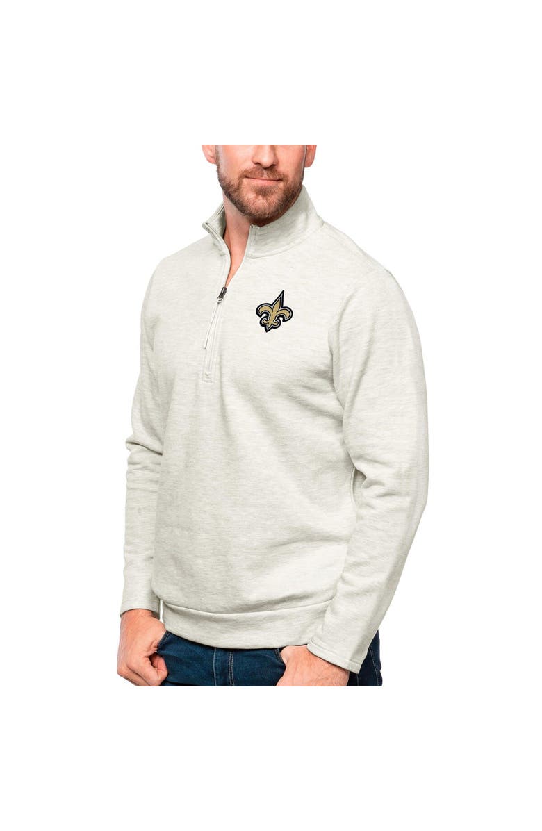 ANTIGUA Men's Antigua Oatmeal New Orleans Saints Gambit Quarter-Zip Pullover Top, Main, color, 