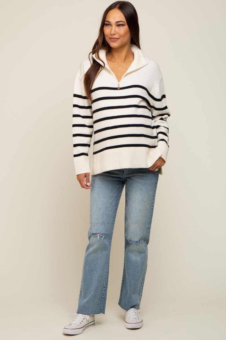 Striped Half Zip Sweater, Alternate, color, Ivory