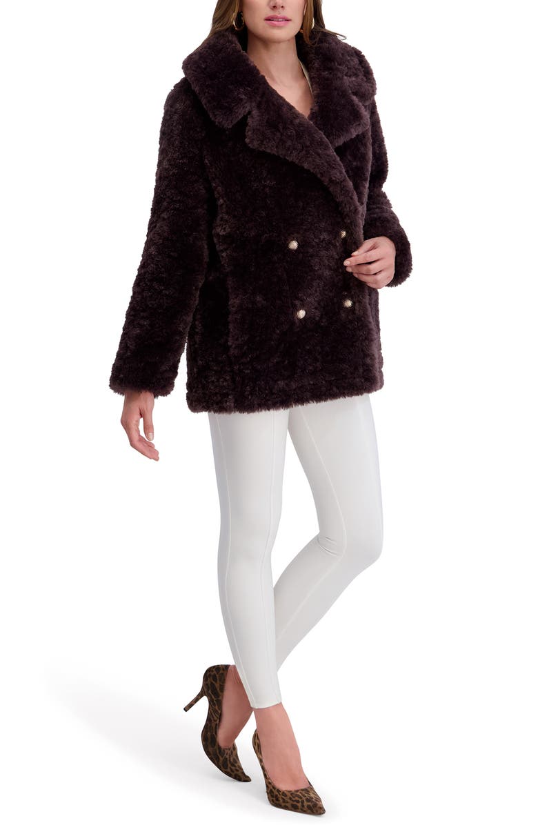 Kensie Faux Shearling Coat, Alternate, color, Chocolate