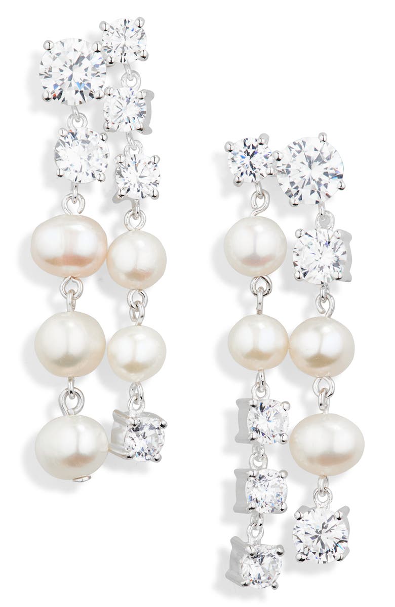 COMPLETEDWORKS Cubic Zirconia & Freshwater Pearl Drop Earrings, Main, color, Silver Plated